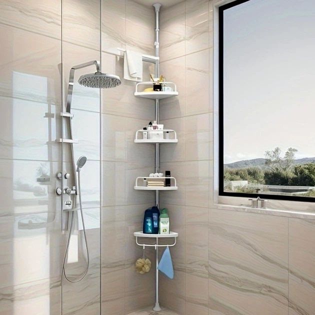 Кутова полиця для ванної кімнати 210см до 16кг біла підлогова