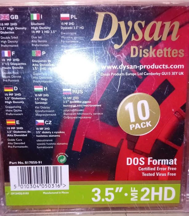 Dyskietka 3.5" 2HD Dysan 10-pack NOWA w folii Box Retro PC