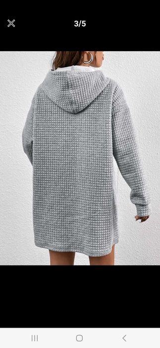 Nowa bluza z kapturem długa oversize szara sukienka dresowa 36 s