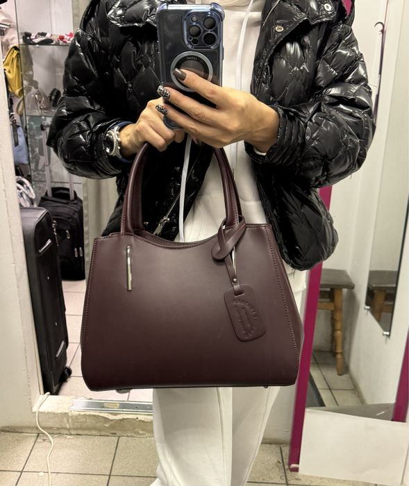 Сумка коричнева шкіряна Сумка шоколад кожаная Графит Италия