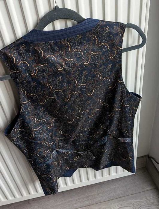 Zestaw garniturowy - marynarka + kamizelka + spodnie w kratę garnitur