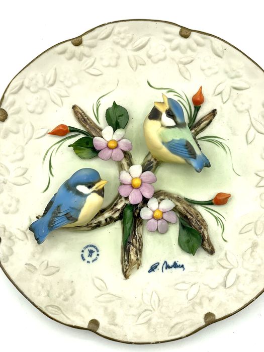 Prato com passarinhos porcelana campodimonte