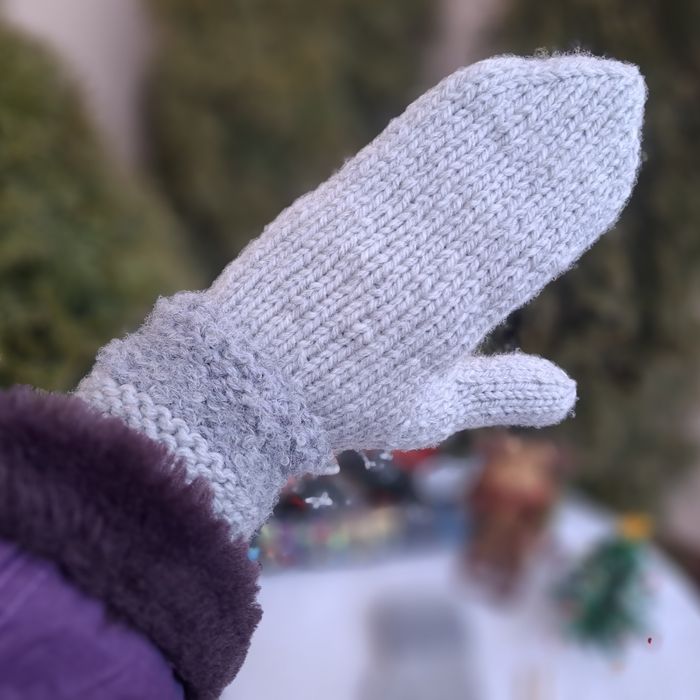 Rękawiczki handmade wełniane z jednym palcem  , szare