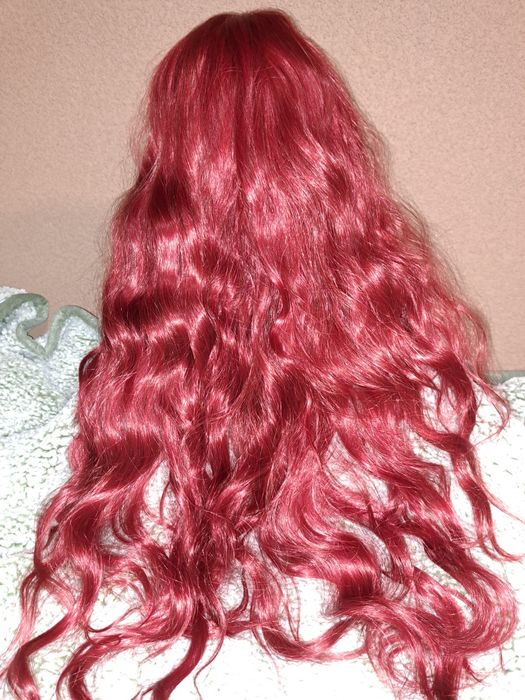 Peruka, długie miedziane włosy kręcone peruka typu lace front