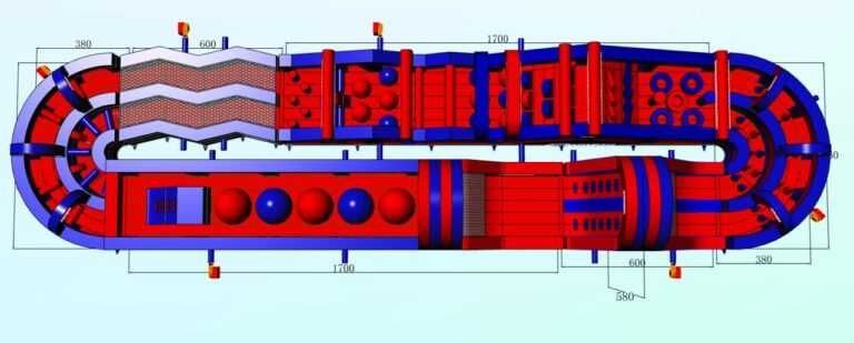 Gigantyczny dmuchany tor przeszkód 70m dmuchaniec na wynajem
