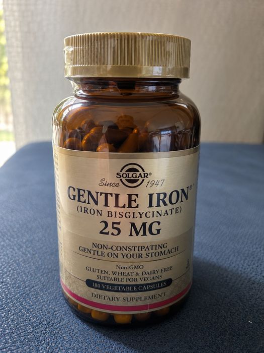 Solgar Gentle Iron 25 mg 180 kaps. – Żelazo Bisglicynian Chelat – Vegan, bez glutenu – NOWY, fabrycznie zamknięty
