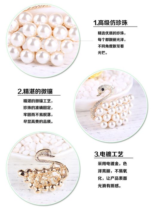 Broszka Łabędź Z Dużymi Perłami Złoto