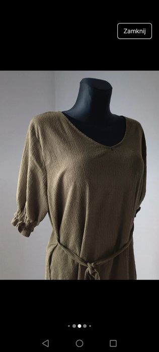 Sukienka długa krótki rękaw khaki tweedowa boho 2YK retro Basic