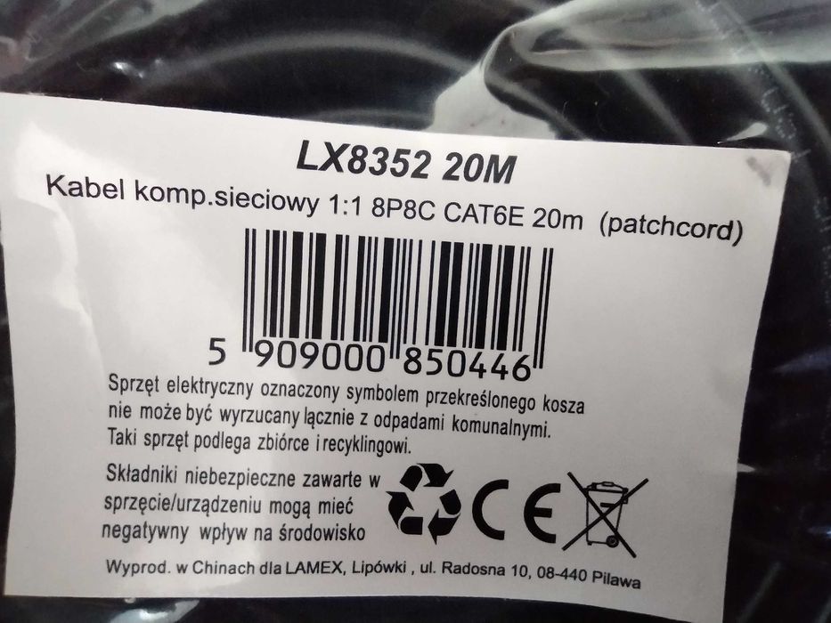 Kabel sieciowy LX RJ45 kat 6E – 20m