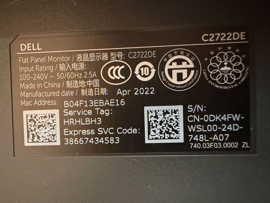 Monitor DELL C2722DE 27"QHD IPS. Kamera. Ładowanie USB-C. Jak nowy!