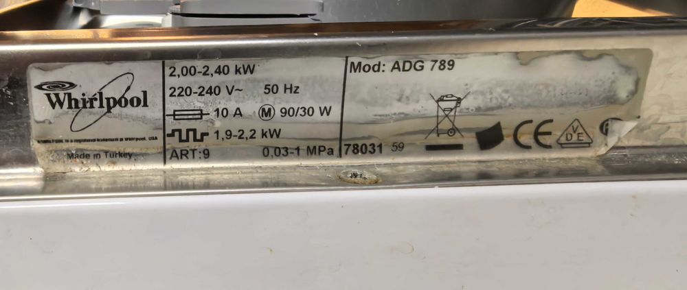 Zmywarka 45cm whirlpool ADG789 do zabudowy