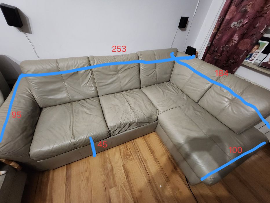 Narożnik skóra naturalna z funkcja spania, mechanizm delfin