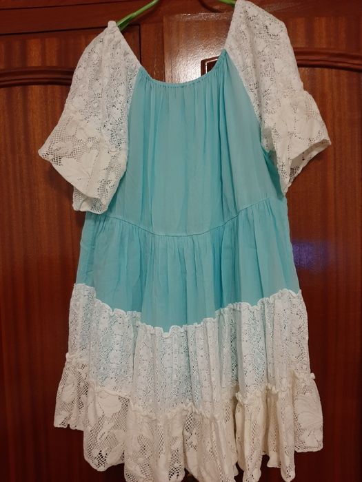 Túnica/vestido em algodão e renda