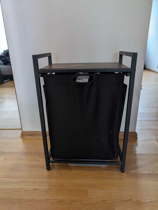 Wózek na pranie z półką - czarny, drewno - Stan idealny!