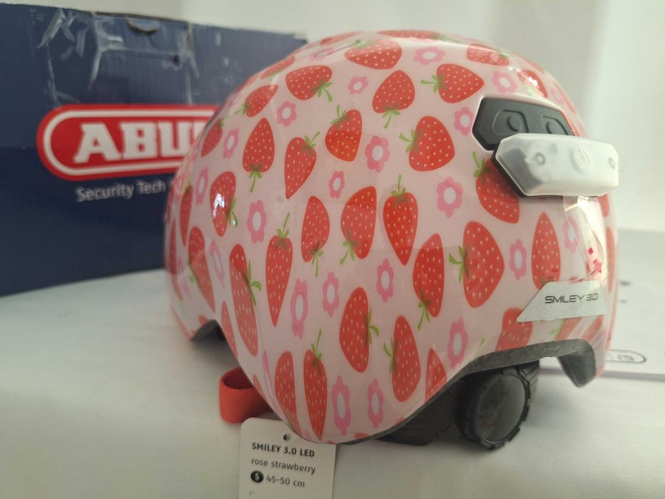 Kask rowerowy dziecięcy Abus Smiley 3.0 LED Rose Strawberry S 45-50cm