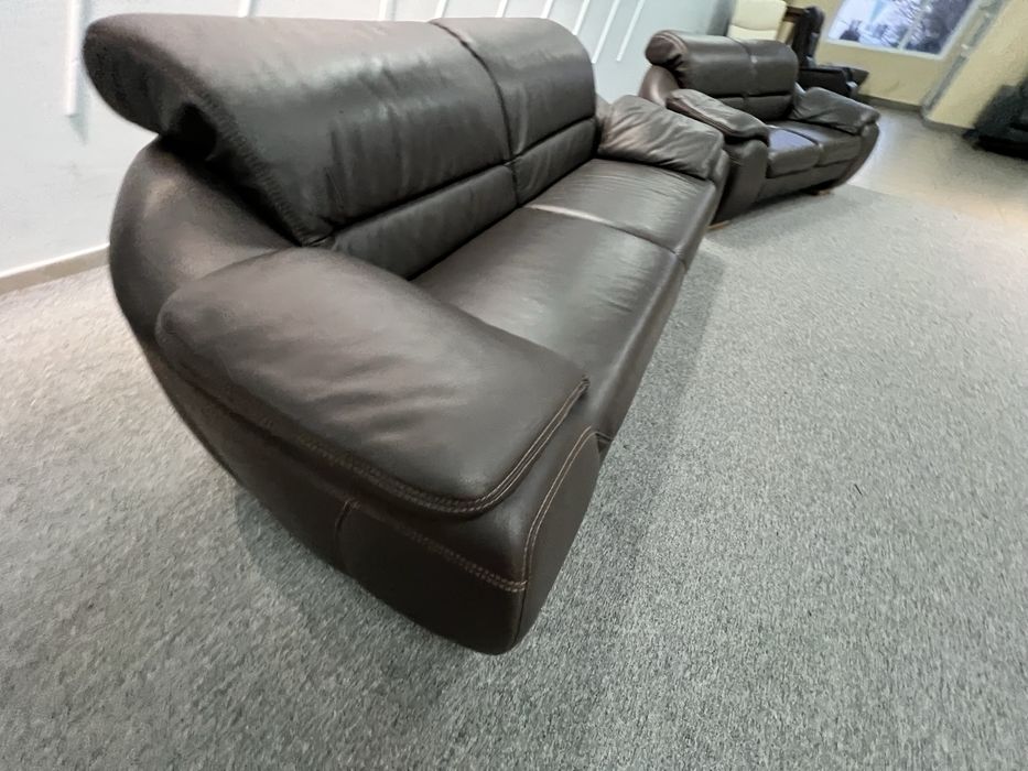 Шкіряний диван трійка двійка коричневий нерозкладний