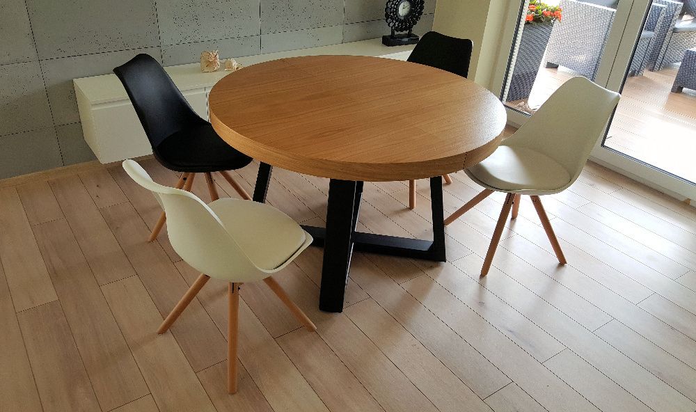 Nowoczesny stół dębowy okrągły rozkładany Loft 1  Dostępny od ręki !!!