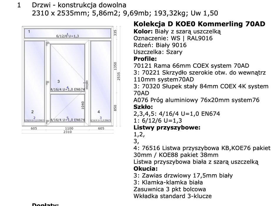 Drzwi PCV, NOWE Kommerling 70, 2 szyby