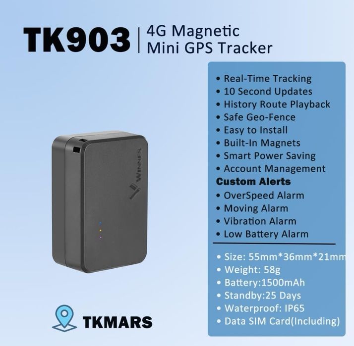 TKMARS TK903 mini lokalizator GPS 4G, akumulator 1500 mAh,