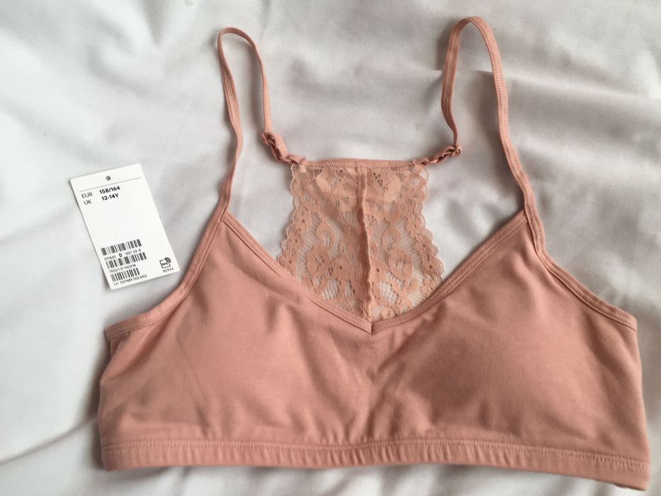 H&M , 158 cm, top, biustonosz,stanik, braletka bez fiszbin, nude róż