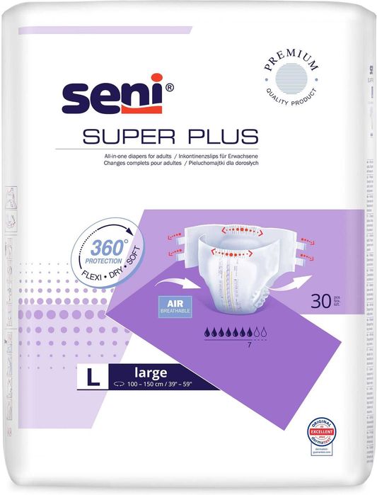 30 sztuk! SENI SUPER PLUS PIELUCHOMAJTKI dla dorosłych L na rzepy 30SZT.