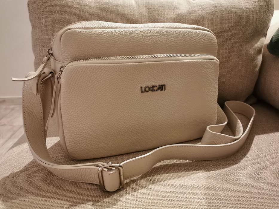 Torebka listonoszka damska LOCCATI skóra naturalna jasny beż ecru