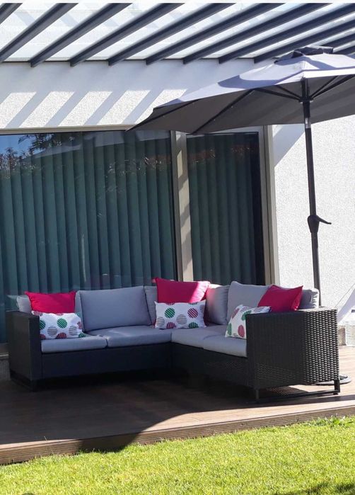 Sofá de jardim em vime preto 5 lugares