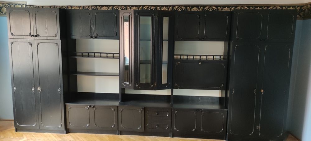 Meble meblościanka czarna kompletna ładny stan długość 445cm wys 210cm