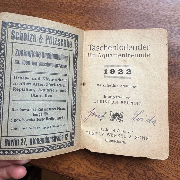 Kalendarz kieszonkowy dla miłośników akwarystyki 1922 rok