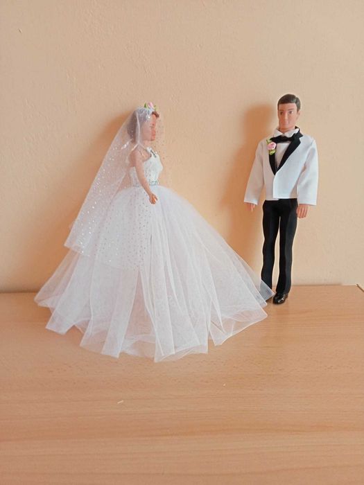 ubranka lalka Barbie Ken suknia ślubna długa welon garnitur buty