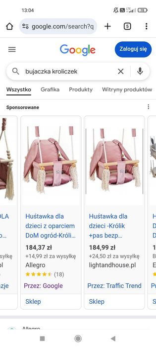 Huśtawka króliczek różowa