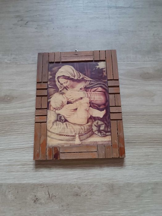 Stary obrazek ze wsi Maria karmiąca Matka Boska z Dzieciątkiem Maryja