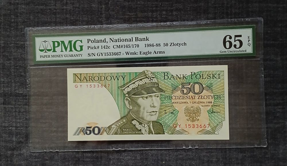 Banknot 50 złotych 1988r PMG 65 seria GY
