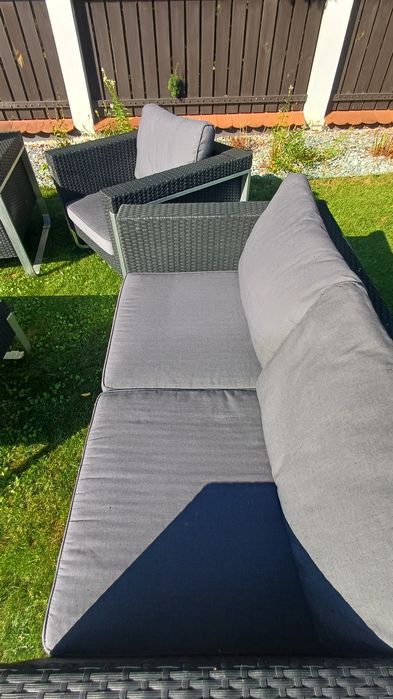 Zestaw mebli ogrodowych z technorattanu + fotel wiszący