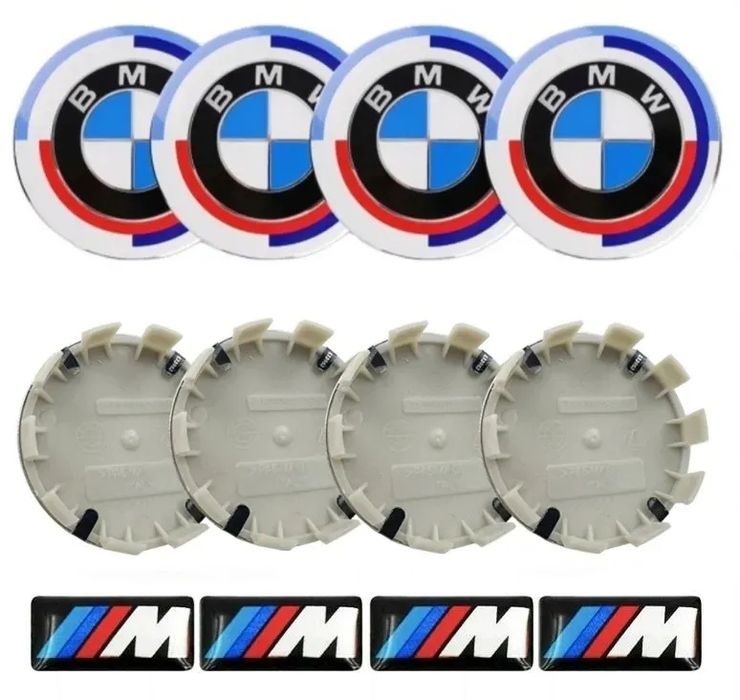 Dekielki 68mm 50-lecie BMW kapsle+ Naklejki Mpower ( KOMPLET)