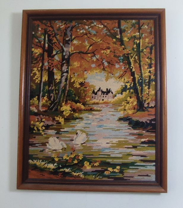 Quadro paisagem Montanha bordado à mão - VINTAGE