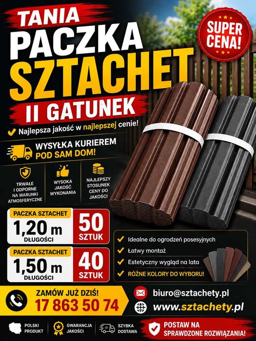 sztachety stalowe - paczka sztachet 1,20m i 1,50m