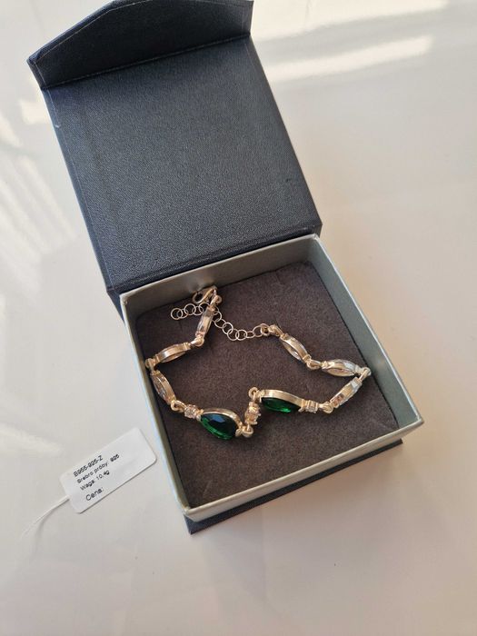 Bransoletka srebrna ze szmaragdowymi i białymi cyrkoniami MARKO