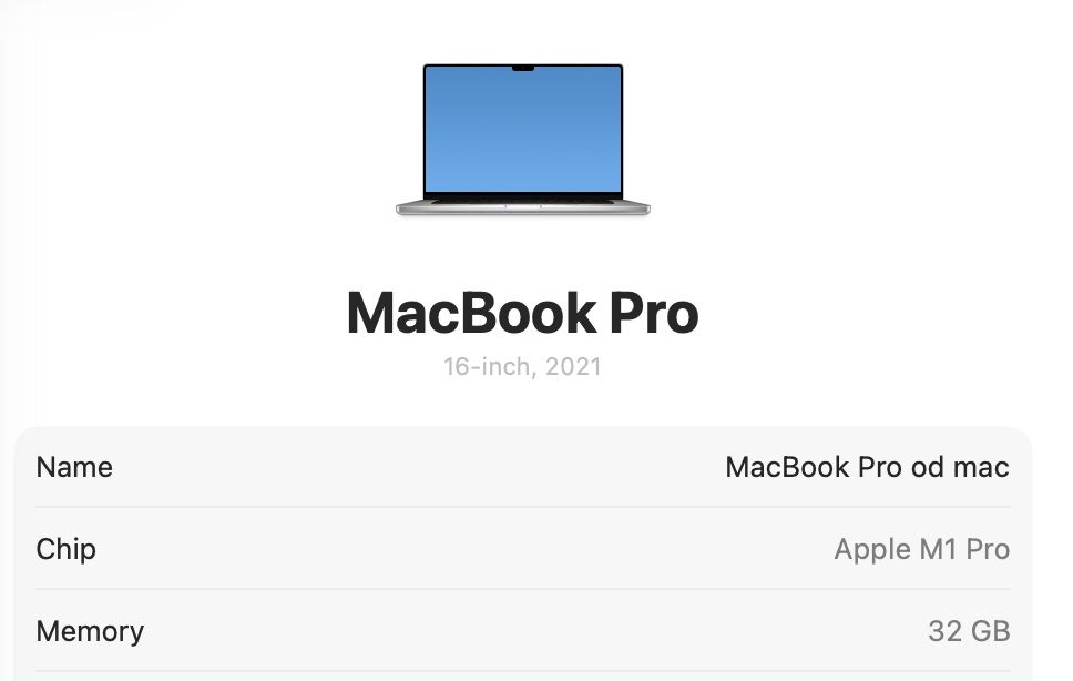 MacBook Pro 16’ 2021 32GB RAM 512GB Silver