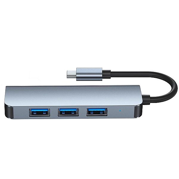 HUB Tech-Protect V1/4w1 USB-C - 3x USB-A 2.0 / USB-A 3.0 - szary