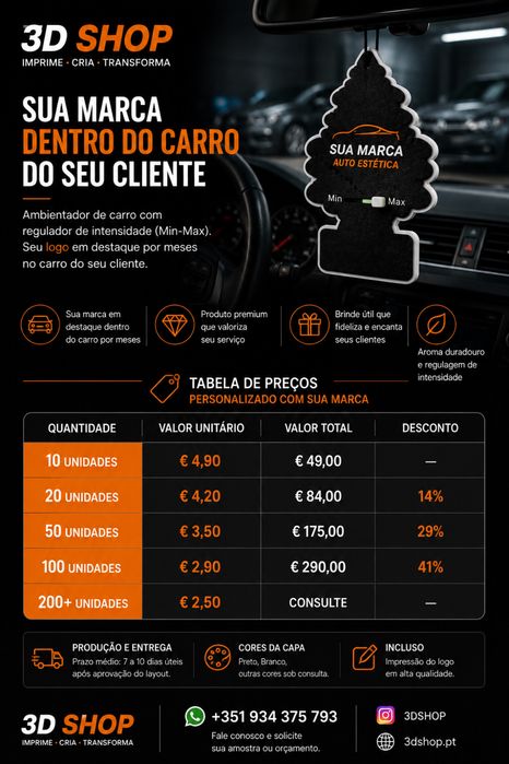 Ambientador de Carro 3D - Controle de Intensidade Min/Max