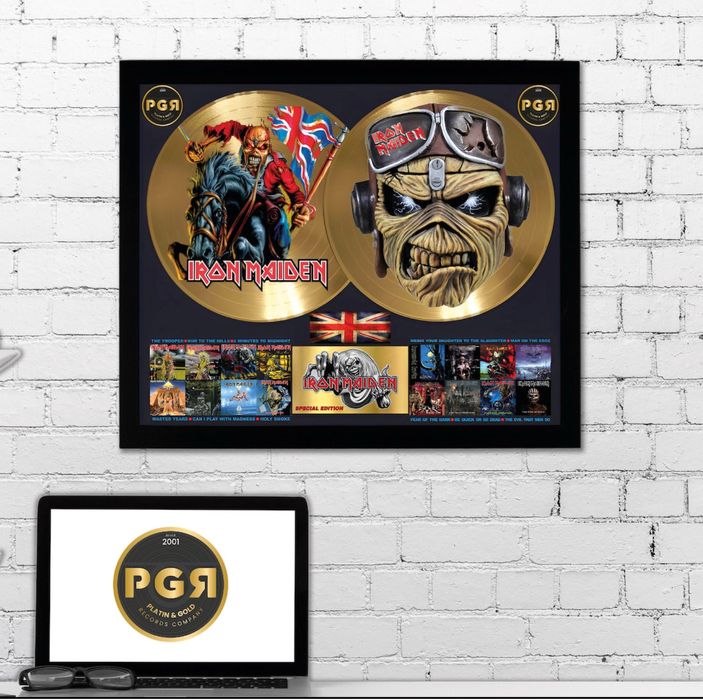 Iron Maiden – Winylowa Płyta w Ramie z Złotym Kolorem