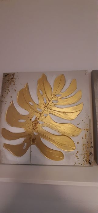 2 obrazy , zloty liść monstery