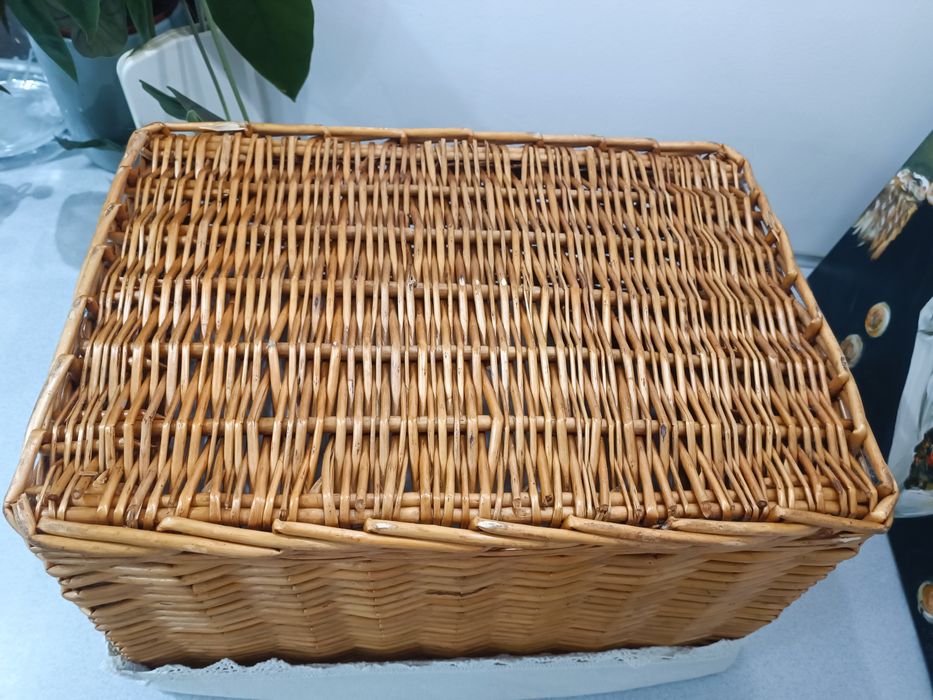 Kosz wiklinowy z materiałowym wkładem 51 × 35 × 28 cm