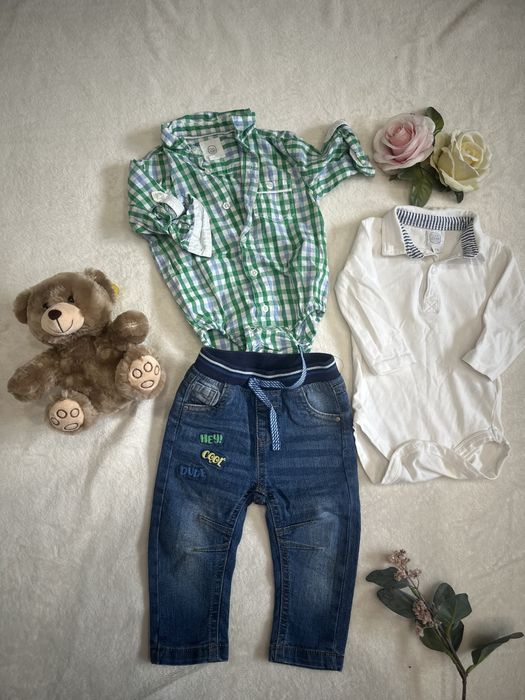 Komplet 3 ubrań body plus spodnie rozmiar 74