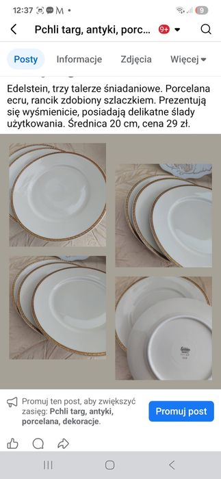 Edelstein, trzy talerze śniadaniowe. Porcelana ecru, rancik zdobiony s