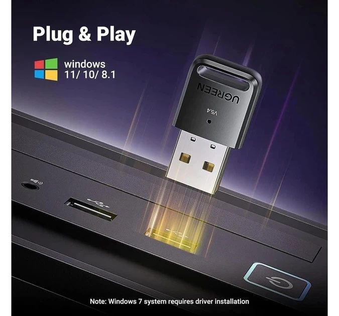Адаптер Bluetooth Ugreen 5.4 USB для ПК та ноутбука Windows 11/10/8.1