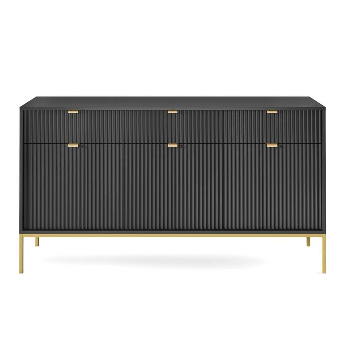Szeroka Komoda do salonu Crow KSZ154 / Czarny + złoty stelaż