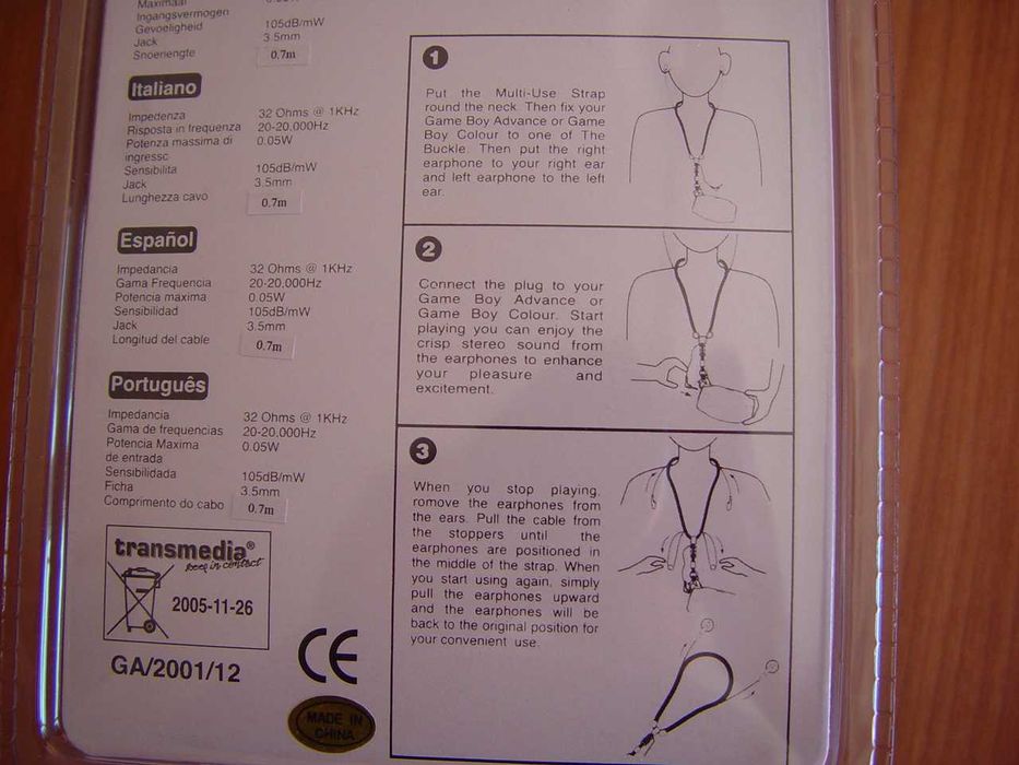 Headphones para Game Boy Advance ou Color.