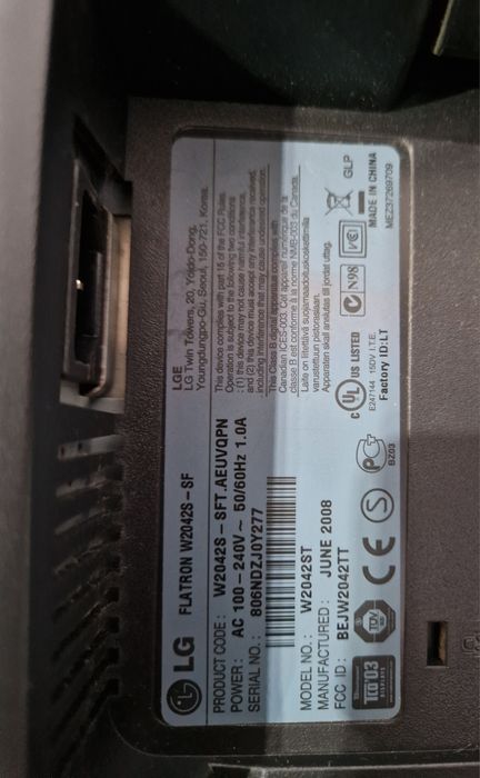 Monitor 20 cali, LG W2042S sprawny